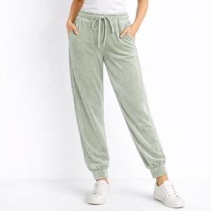 MIKOH Pants Size 3 Joggers Large Velour Green Drawstring Pull On Waist Velvet L